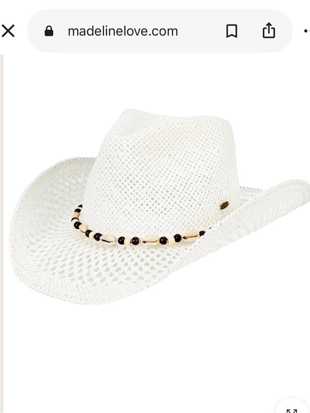 Madeline White Straw Cowboy Hat with Bead Band
